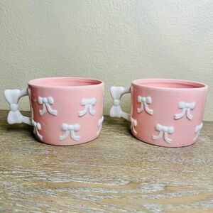Target Bullseye Valentine’s Day SET OF 2 Pink Ceramic Mugs with White Bows